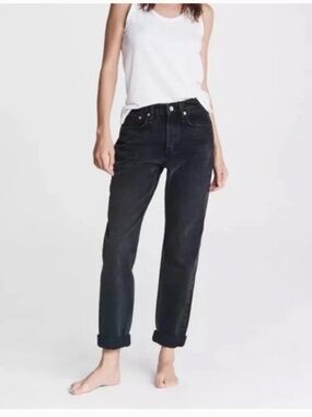 Rag & Bone Rosa Mid-Rise Boyfriend Jeans in Highland Black Wash Size 25